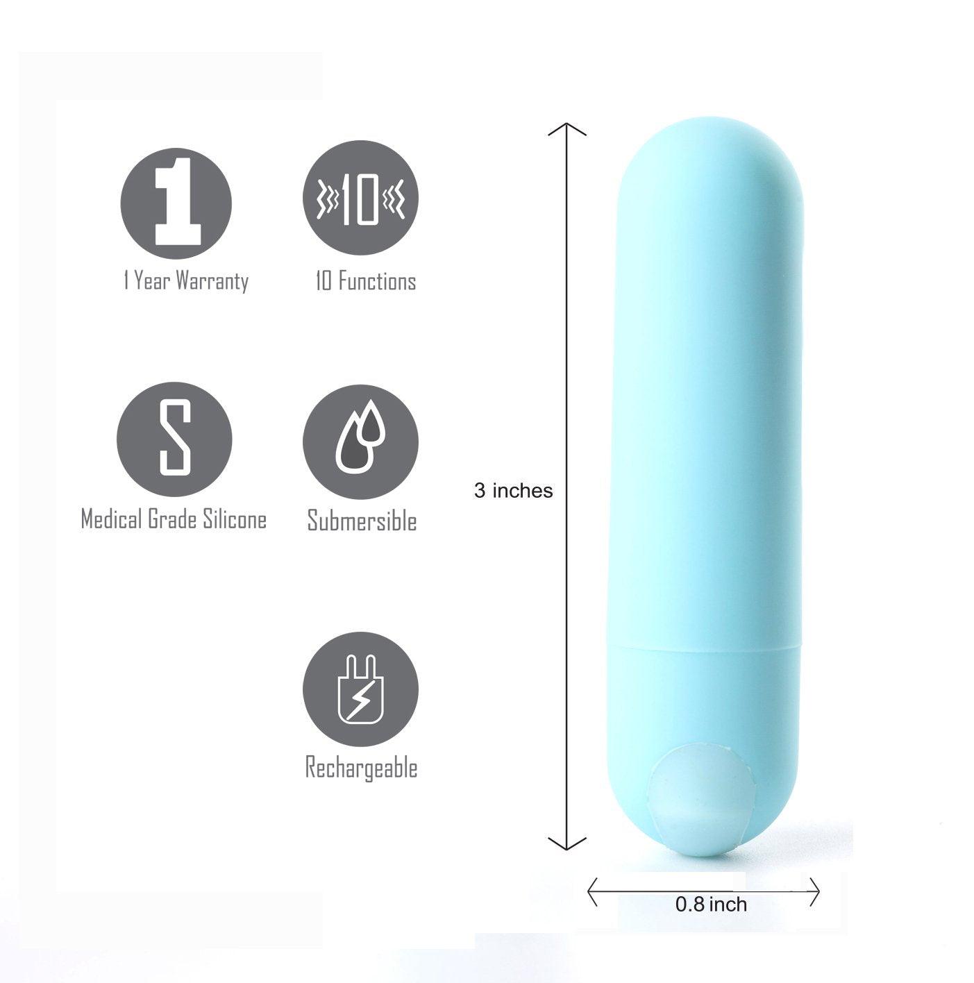 Maia Jessi - Teal Blue 7.6 cm USB Rechargeable Bullet - 330-B6