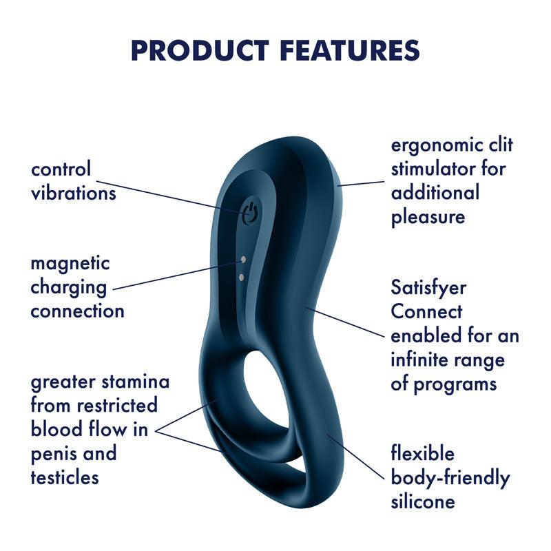 Satisfyer Epic Duo - Navy Blue USB Rechargeable Cock & Balls Ring with App Control - 4009940