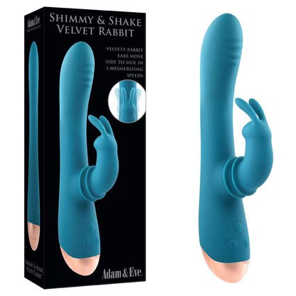 Adam & Eve SHIMMY & SHAKE VELVET RABBIT - Blue 22.4 cm USB Rechargeable Rabbit Vibrator - AE-BL-0013-2