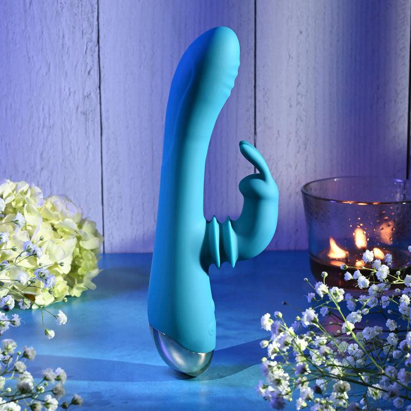 Adam & Eve SHIMMY & SHAKE VELVET RABBIT - Blue 22.4 cm USB Rechargeable Rabbit Vibrator - AE-BL-0013-2