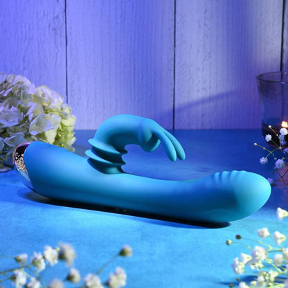 Adam & Eve SHIMMY & SHAKE VELVET RABBIT - Blue 22.4 cm USB Rechargeable Rabbit Vibrator - AE-BL-0013-2