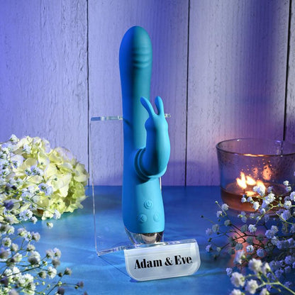 Adam & Eve SHIMMY & SHAKE VELVET RABBIT - Blue 22.4 cm USB Rechargeable Rabbit Vibrator - AE-BL-0013-2