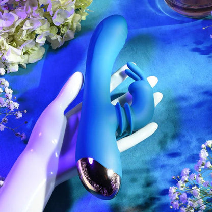 Adam & Eve SHIMMY & SHAKE VELVET RABBIT - Blue 22.4 cm USB Rechargeable Rabbit Vibrator - AE-BL-0013-2