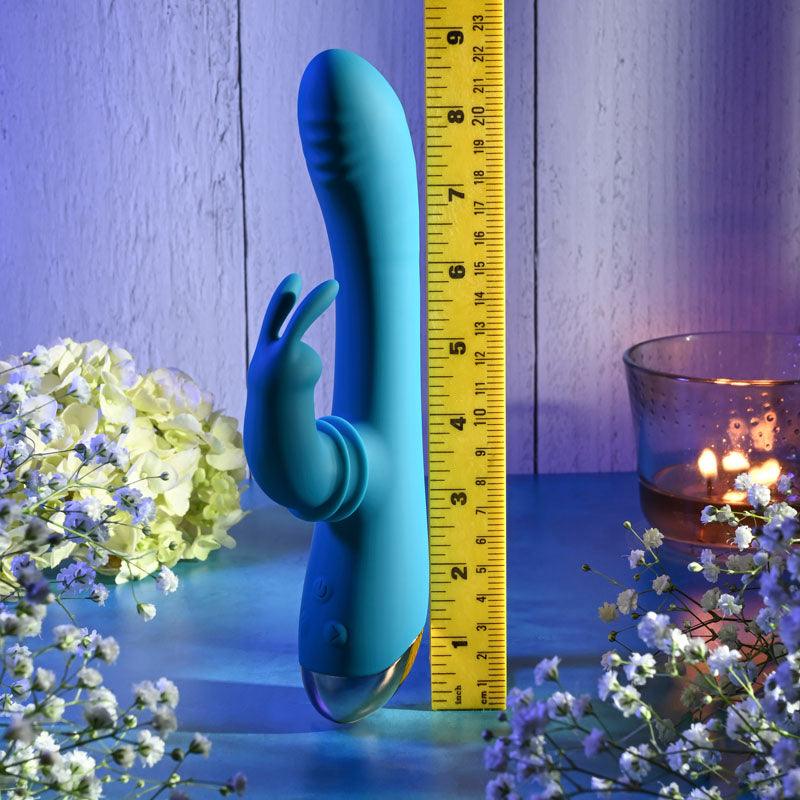 Adam & Eve SHIMMY & SHAKE VELVET RABBIT - Blue 22.4 cm USB Rechargeable Rabbit Vibrator - AE-BL-0013-2