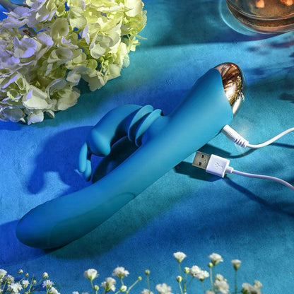 Adam & Eve SHIMMY & SHAKE VELVET RABBIT - Blue 22.4 cm USB Rechargeable Rabbit Vibrator - AE-BL-0013-2