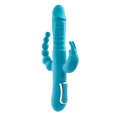 Adam & Eve EVES THRUSTING TRIPLE JOY RABBIT - Teal 25 cm USB Rechargeable Thrusting Rabbit Vibe with Anal Tickler - AE-BL-0068-2