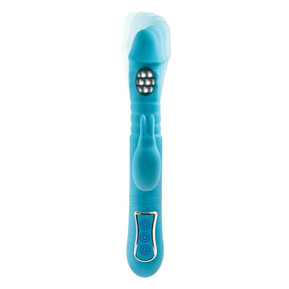 Adam & Eve EVES THRUSTING TRIPLE JOY RABBIT - Teal 25 cm USB Rechargeable Thrusting Rabbit Vibe with Anal Tickler - AE-BL-0068-2