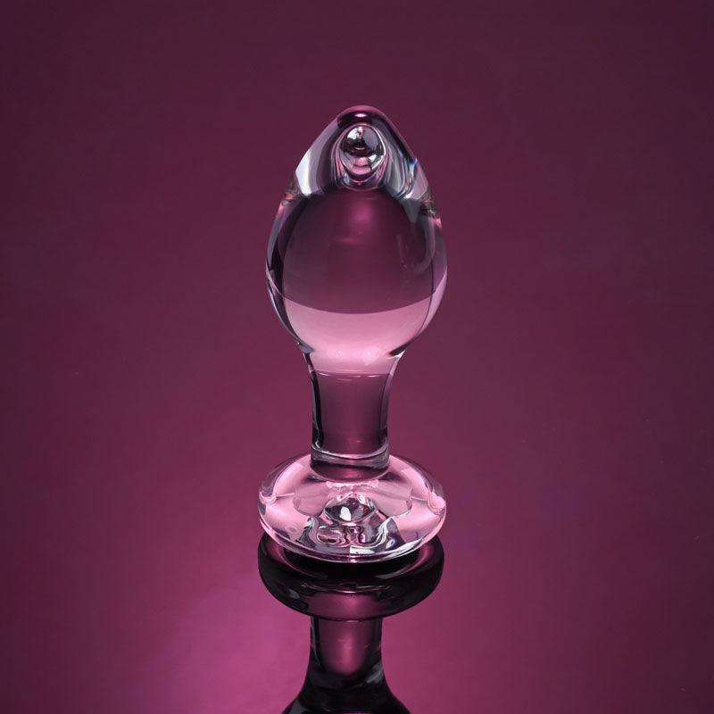 Adam & Eve PINK GEM GLASS PLUG MEDIUM - Clear Glass 8.7 cm Butt Plug with Pink Gem Base - AE-WF-1140-2