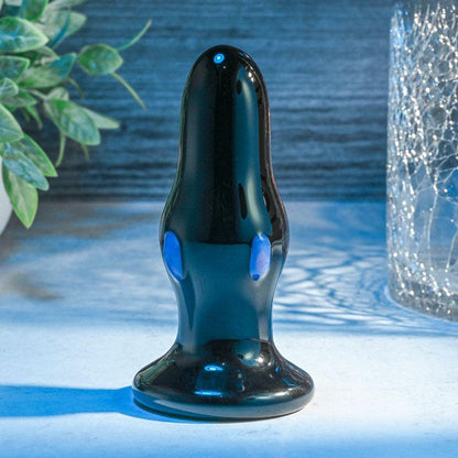 Adam & Eve REAR ROCKER - Black Glass 9.8 cm USB Rechargeable Vibrating Butt Plug - AE-WF-9277-2