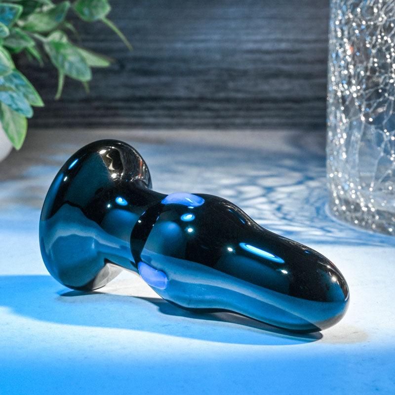 Adam & Eve REAR ROCKER - Black Glass 9.8 cm USB Rechargeable Vibrating Butt Plug - AE-WF-9277-2