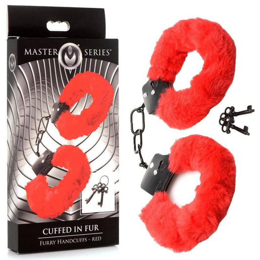 Master Series Cuffed in Fur - Red Fluffy Handcuffs - AG937-RED