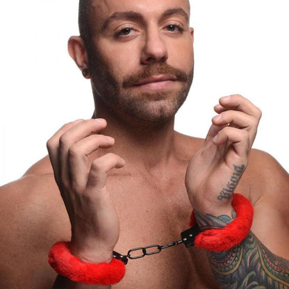 Master Series Cuffed in Fur - Red Fluffy Handcuffs - AG937-RED