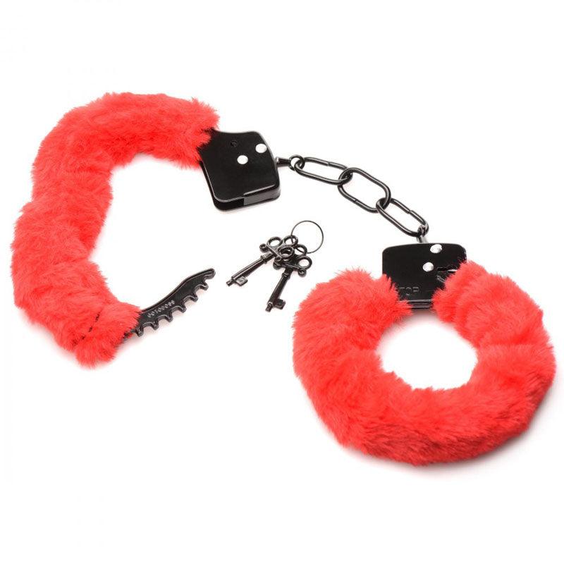 Master Series Cuffed in Fur - Red Fluffy Handcuffs - AG937-RED