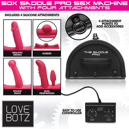 LoveBotz 50X Saddle Pro Sex Machine - Mains Powered Machine with 4 Attachments - AH057