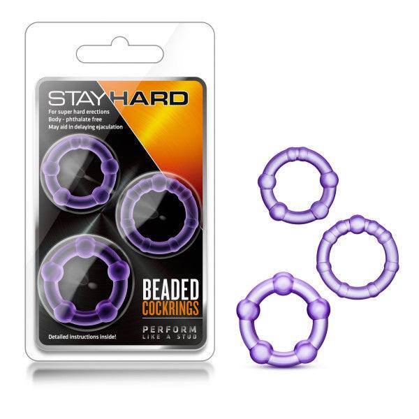 Stay Hard Beaded Cockrings - Purple Cock Rings - Set of 3 Sizes - BL-00011