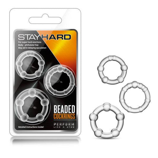 Stay Hard Beaded Cockrings - Clear Cock Rings - Set of 3 Sizes - BL-00012