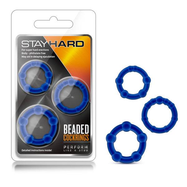 Stay Hard Beaded Cockrings - Blue Cock Rings - Set of  3 Sizes - BL-00013