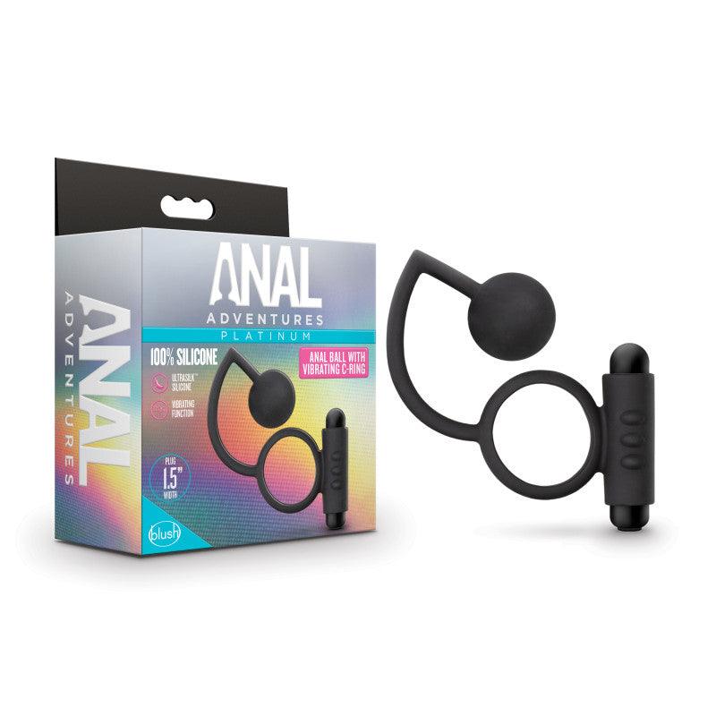 Anal Adventures Platinum Anal Ball & Vibrating C-Ring - Black Vibrating Cock Ring with Anal Ball - BL-01705