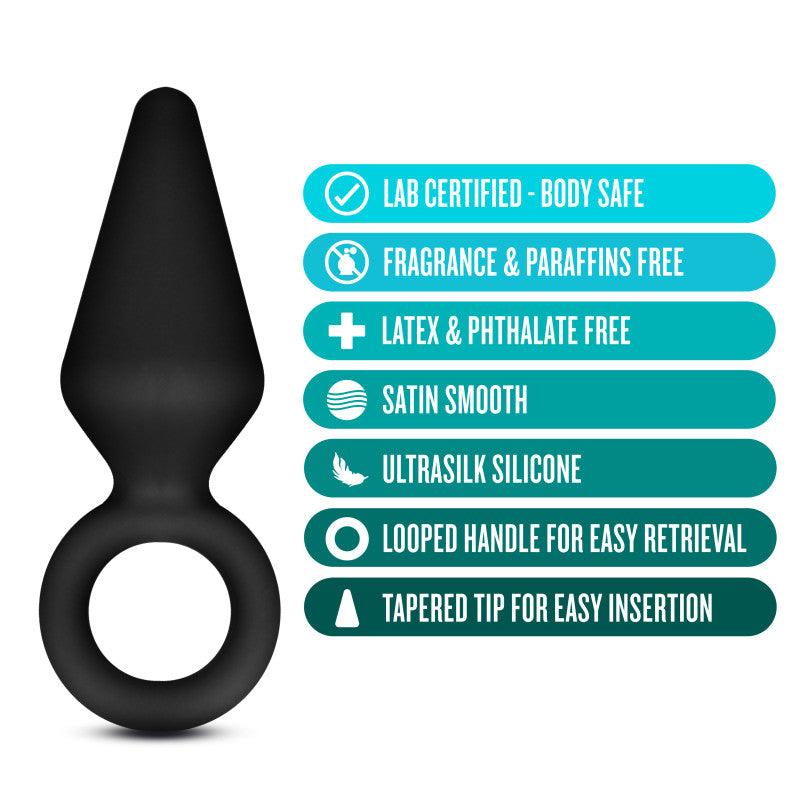 Anal Adventures Platinum Loop Plug - Small - Black 7.6 cm Butt Plug - BL-10785