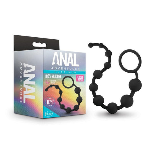 Anal Adventures Platinum 10 Anal Beads - Black - Black 31.7 cm Anal Beads - BL-11015