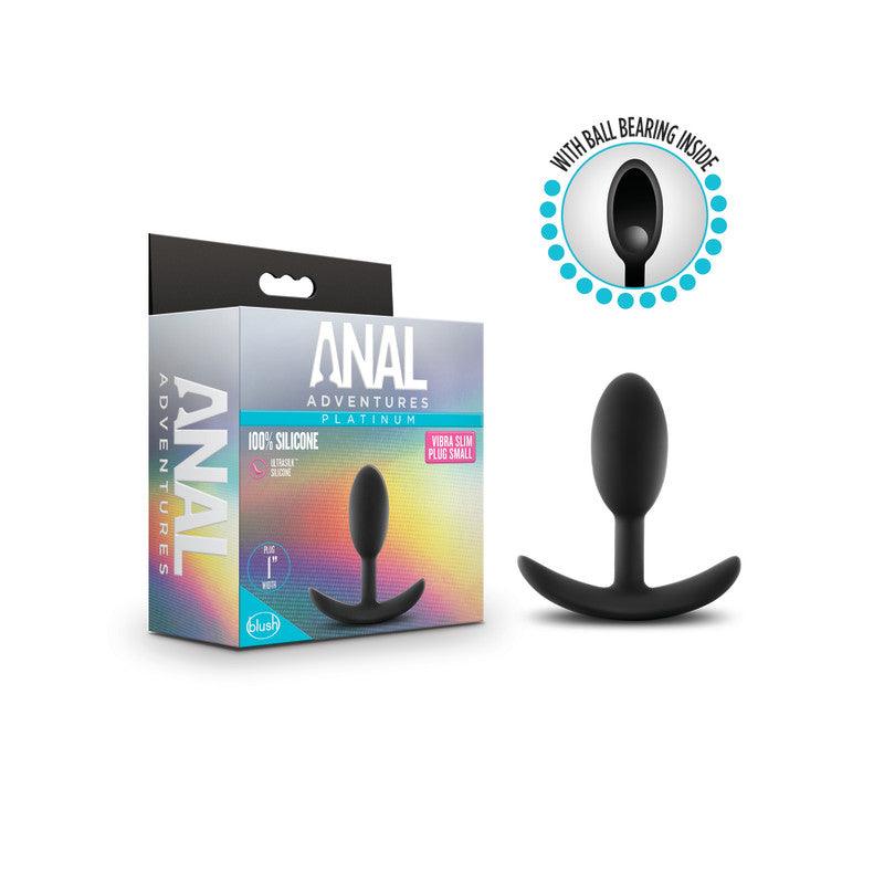 Anal Adventures Platinum Vibra Slim Plug - Black 8.9 cm Small Butt Plug with Internal Ball - BL-11845