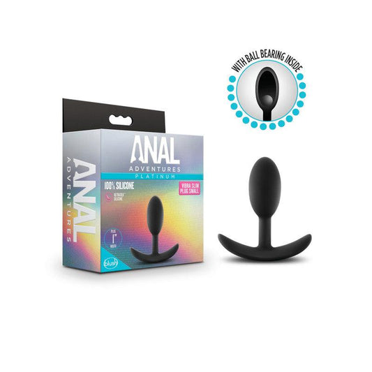 Anal Adventures Platinum Vibra Slim Plug - Black 8.9 cm Small Butt Plug with Internal Ball - BL-11845