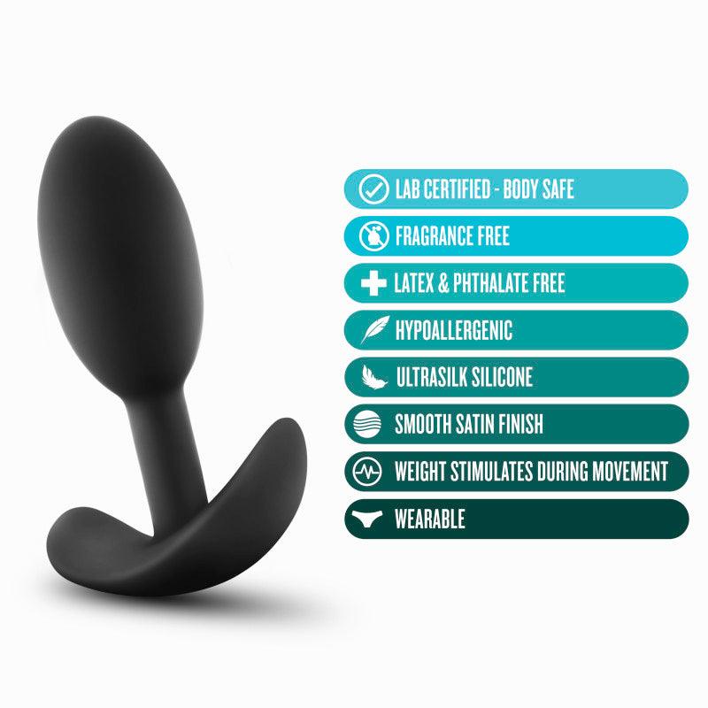 Anal Adventures Platinum Vibra Slim Plug - Black 8.9 cm Small Butt Plug with Internal Ball - BL-11845