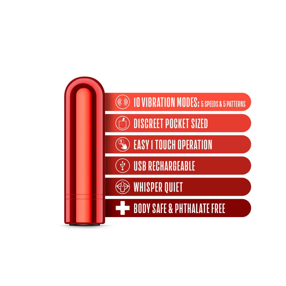 Kool Vibes - Rechargeable Mini Bullet - Cherry - Red 6.4 cm USB Rechargeable Bullet - BL-14308