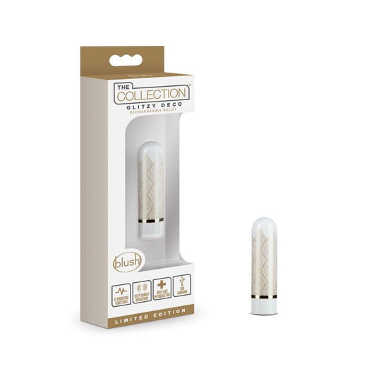 The Collection Glitzy Deco - White/Gold 6.4 cm (2.5'') USB Rechargeable Bullet - BL-14344