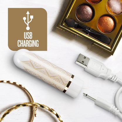 The Collection Glitzy Deco - White/Gold 6.4 cm (2.5'') USB Rechargeable Bullet - BL-14344