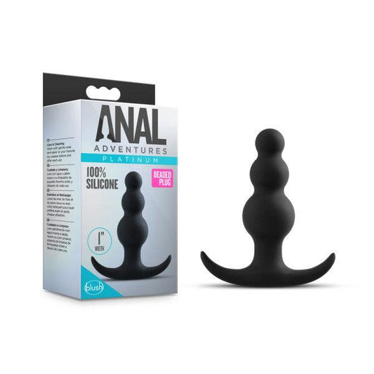 Anal Adventures Platinum Beaded Plug - Black 7.6 cm (3'') Silicone Butt Plug - BL-18515