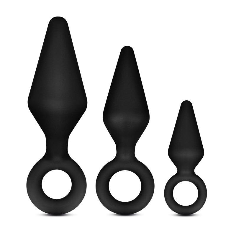 Anal Adventures Platinum Loop Plug Kit - Black Butt Plugs - Set of 3 Sizes - BL-310175