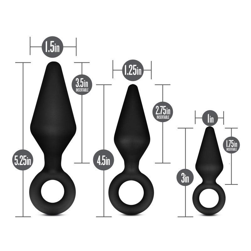 Anal Adventures Platinum Loop Plug Kit - Black Butt Plugs - Set of 3 Sizes - BL-310175