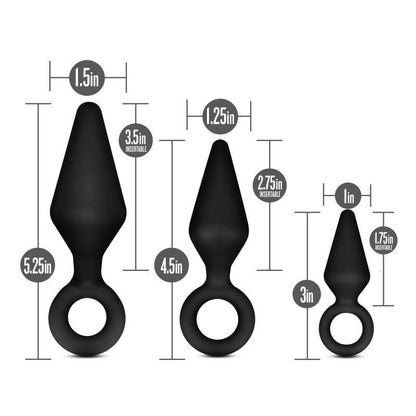 Anal Adventures Platinum Loop Plug Kit - Black Butt Plugs - Set of 3 Sizes - BL-310175