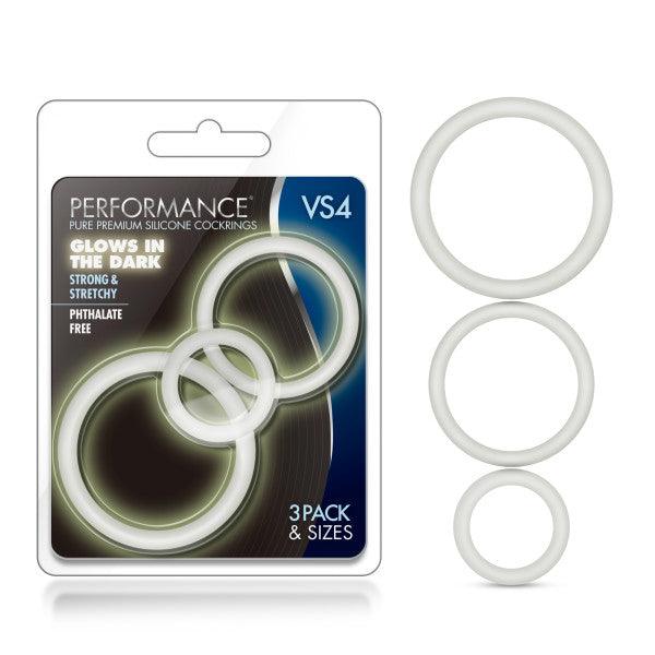 Performance VS4 Pure Premium Silicone Cockrings - Glow In The Dark Cock Rings - Set of 3 Sizes - BL-370819