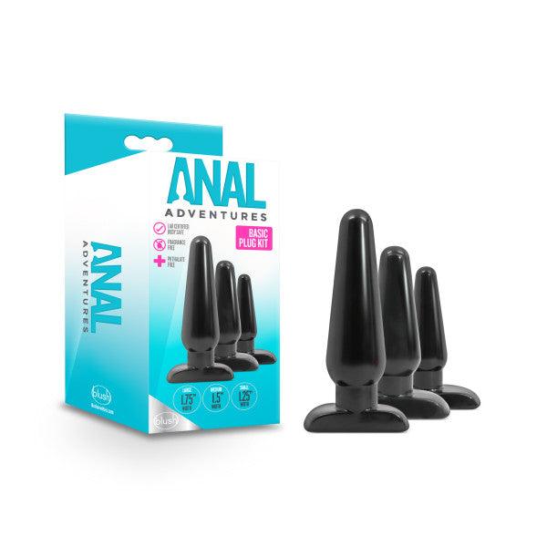 Anal Adventures Basic Plug Kit - Black Butt Plugs - Set of 3 Sizes - BL-386915