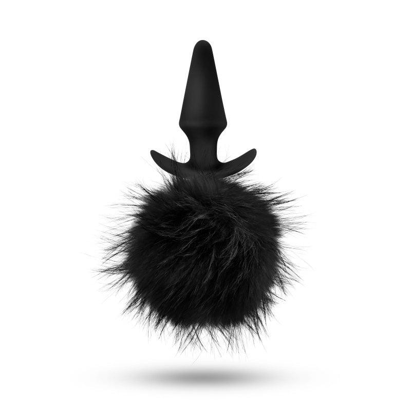 Anal Adventures Platinum Rabbit Tail Plug - Black 10 cm Butt Plug with Bunny Tail - BL-59225