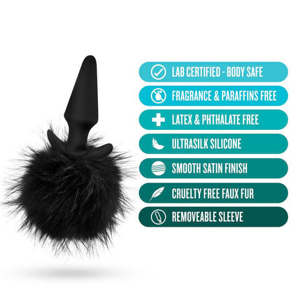 Anal Adventures Platinum Rabbit Tail Plug - Black 10 cm Butt Plug with Bunny Tail - BL-59225