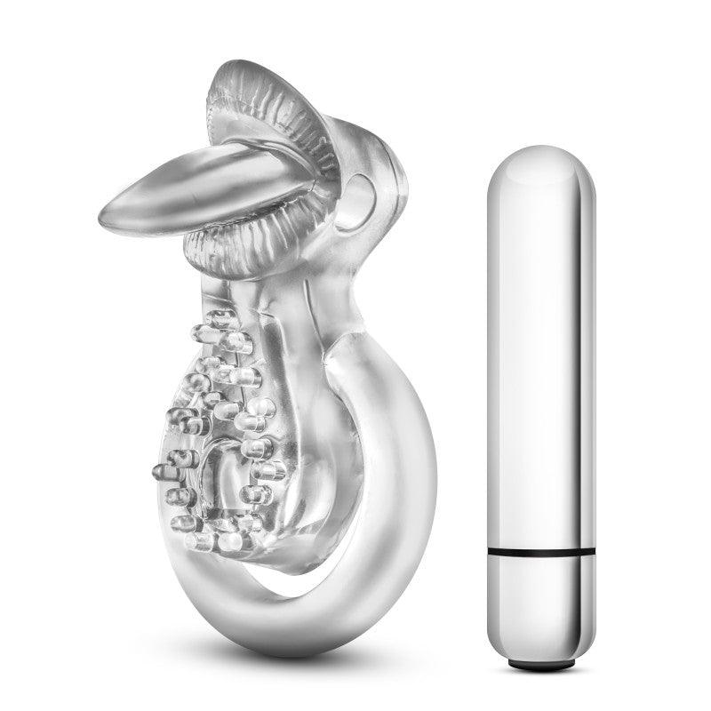 Stay Hard 10-Function Vibrating Tongue Ring - Clear Vibrating Cock & Ball Ring - BL-66912