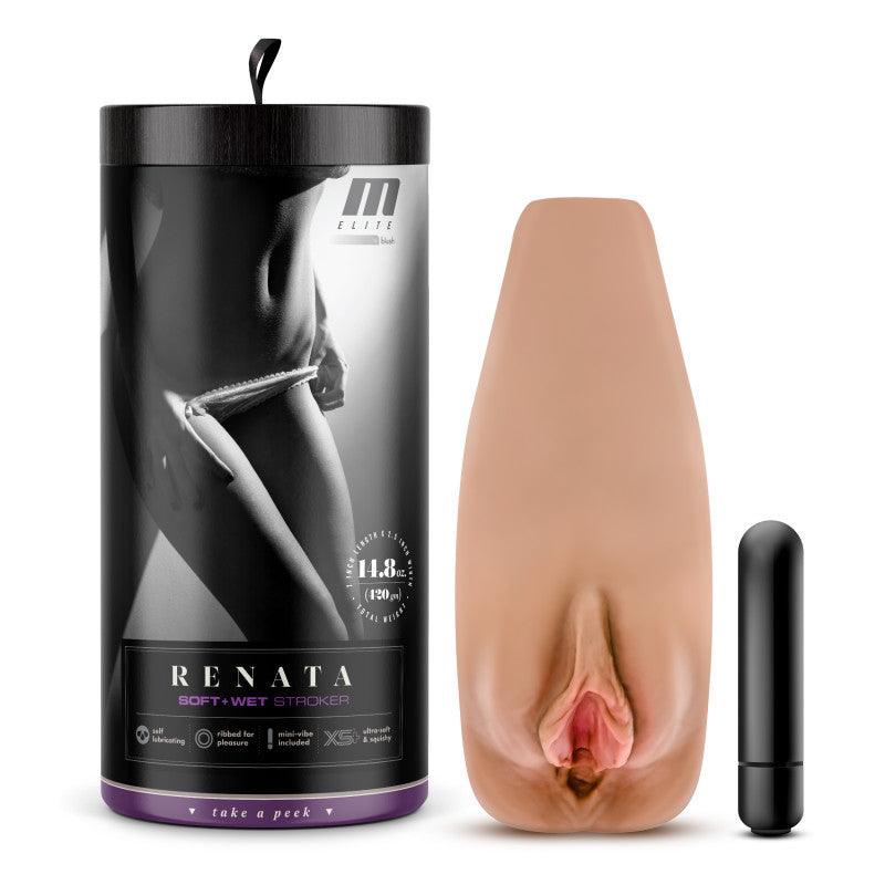 M Elite Soft and Wet - Renata - Tan Vibrating Vagina Stroker - BL-72717