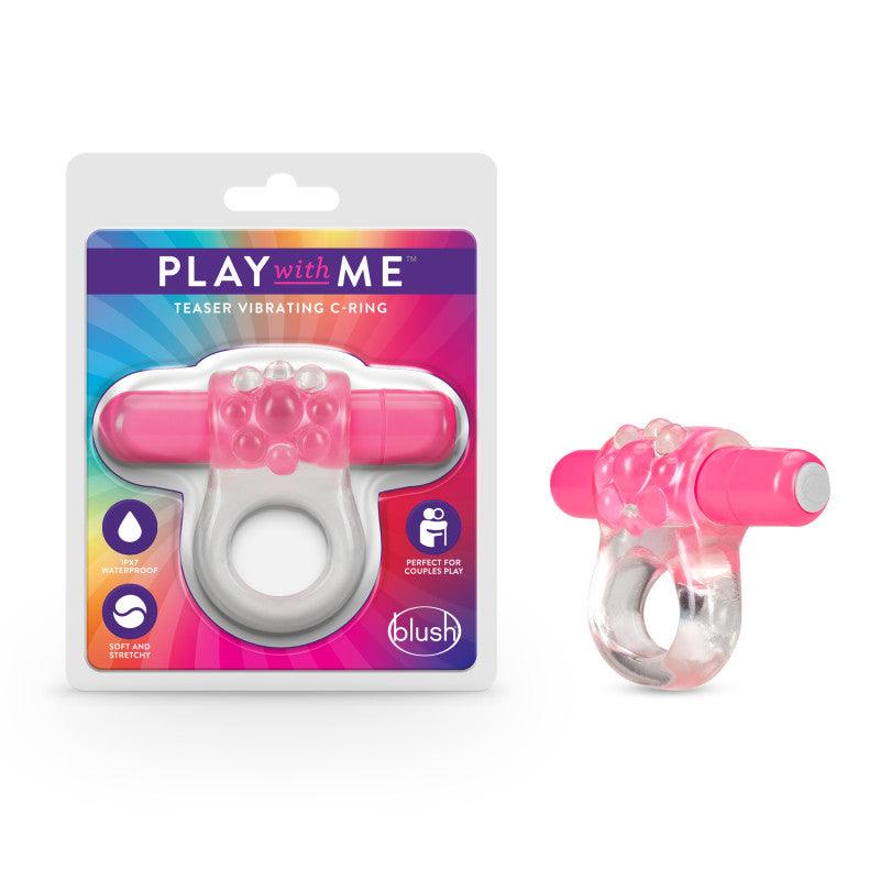 Play With Me Teaser Vibrating C-Ring - Clear/Pink Vibrating Cock Ring - BL-74100