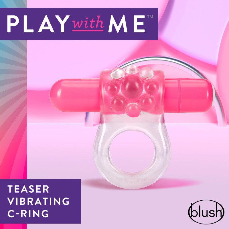 Play With Me Teaser Vibrating C-Ring - Clear/Pink Vibrating Cock Ring - BL-74100