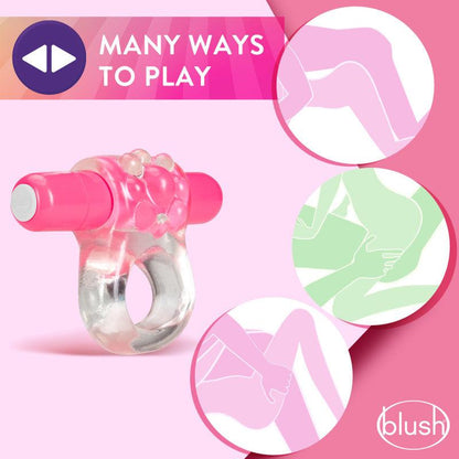 Play With Me Teaser Vibrating C-Ring - Clear/Pink Vibrating Cock Ring - BL-74100