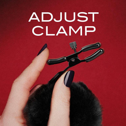 Noir Pom Adjustable Nipple Clamps - Black Furry Nipple Clamps - BL-89305