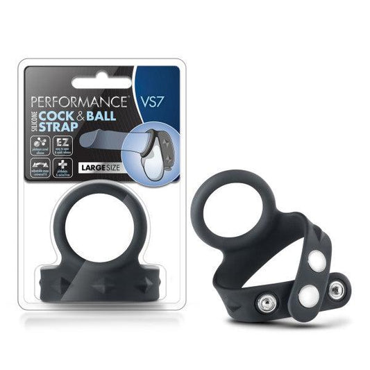 Performance VS7 Silicone Cock & Ball Strap - Black Cock Ring with Adjustable Ball Strap - BL-91725