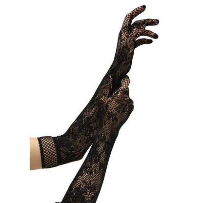 BACI White Label Flower Lace Opera Gloves - Black - Black Gloves - BLW6500