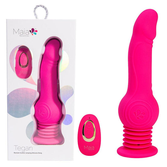 Maia TEGAN - Pink 23.6 cm USB Rechargeable Jumping Vibrating Dong with Remote - BO-23-010