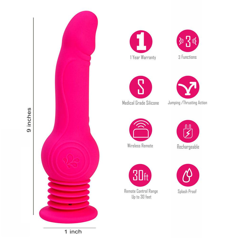 Maia TEGAN - Pink 23.6 cm USB Rechargeable Jumping Vibrating Dong with Remote - BO-23-010