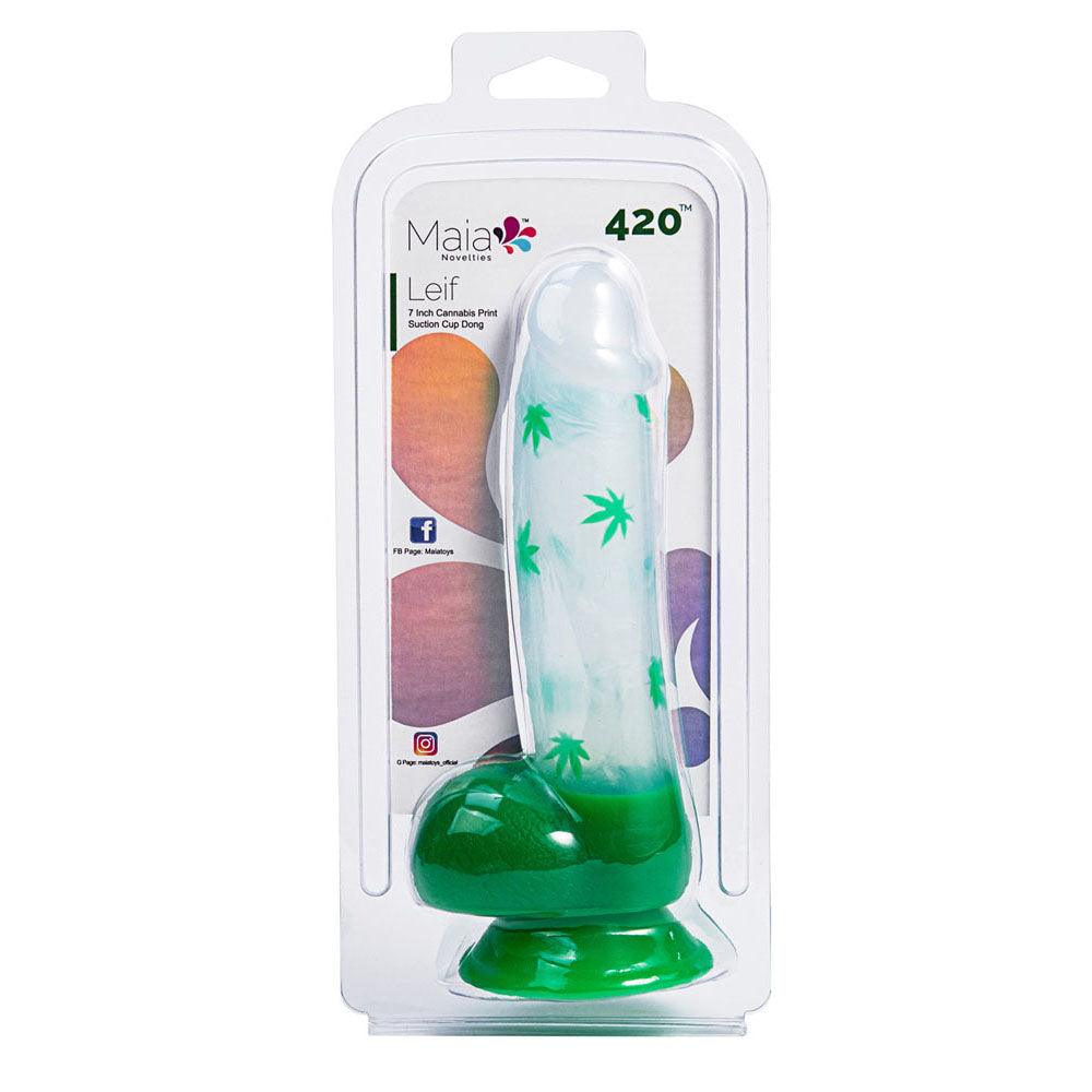 Maia LEIF - Clear/Green 17.8 cm Leaf Print Dong - BO-23-011