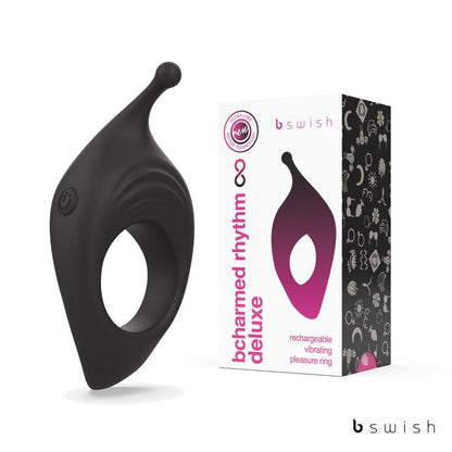 BCharmed Rhythm Infinite Deluxe - Black - Black USB Rechargeable Vibrating Cock Ring - BSBRI0501